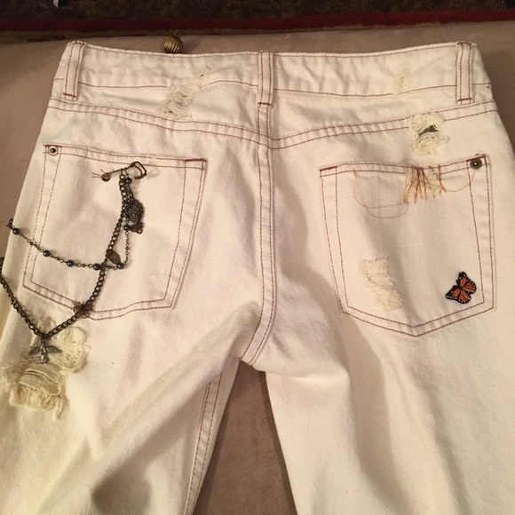 Free People Distressed Off-White Jeans - Picture 6 of 9
